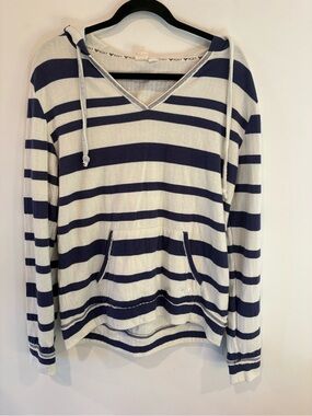 Roxy Navy & White Striped V-Neck Hoodie Sweater